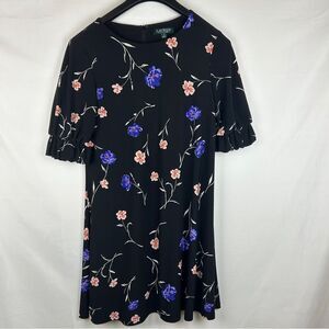 Lauren Ralph Lauren black floral bell sleeve dress size 8